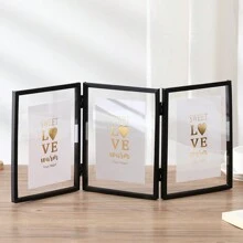 1pc Black Foldable Metal Tri-Fold Picture Frame Creative Multi-Frame Decoration For 4 Inch/6inch/7inch Photos Gifts Birthday Graduation