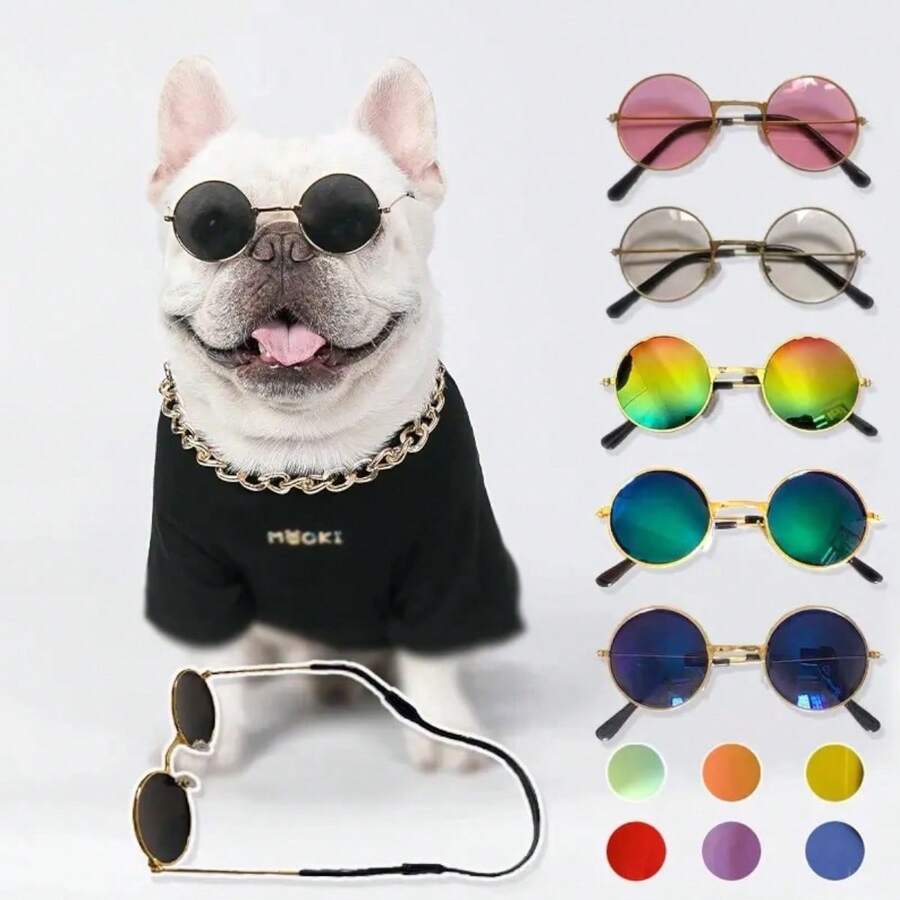 Gafas de Sol para Gatos y Perros. Lentes Clasicas Vintage Redondas para Mascotas. Colores al azar. - Multicolor - Ver 1