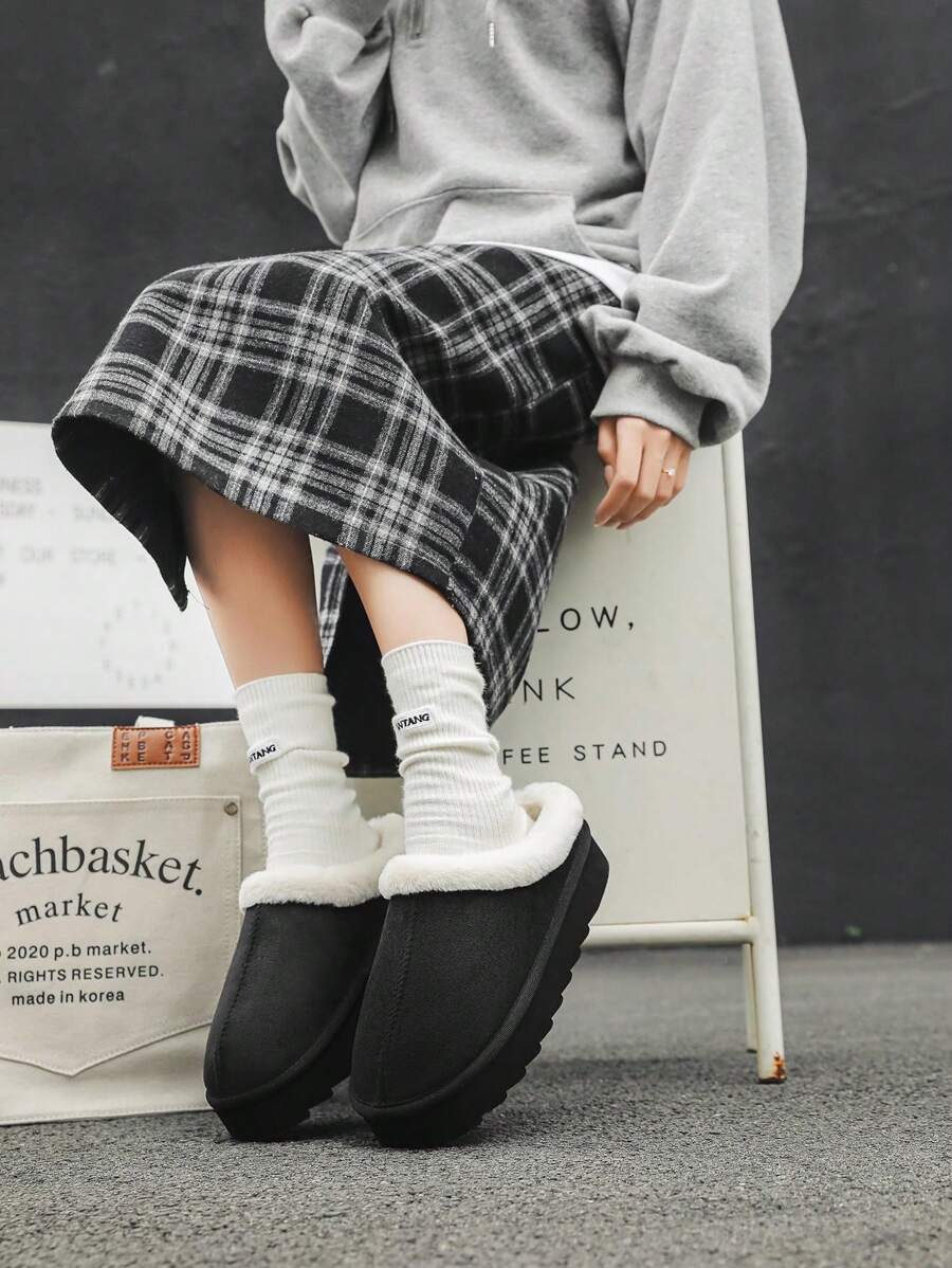 女秋冬純色蓬鬆毛絨內襯一腳蹬閉趾耐磨厚底毛絨保暖舒適家居拖鞋