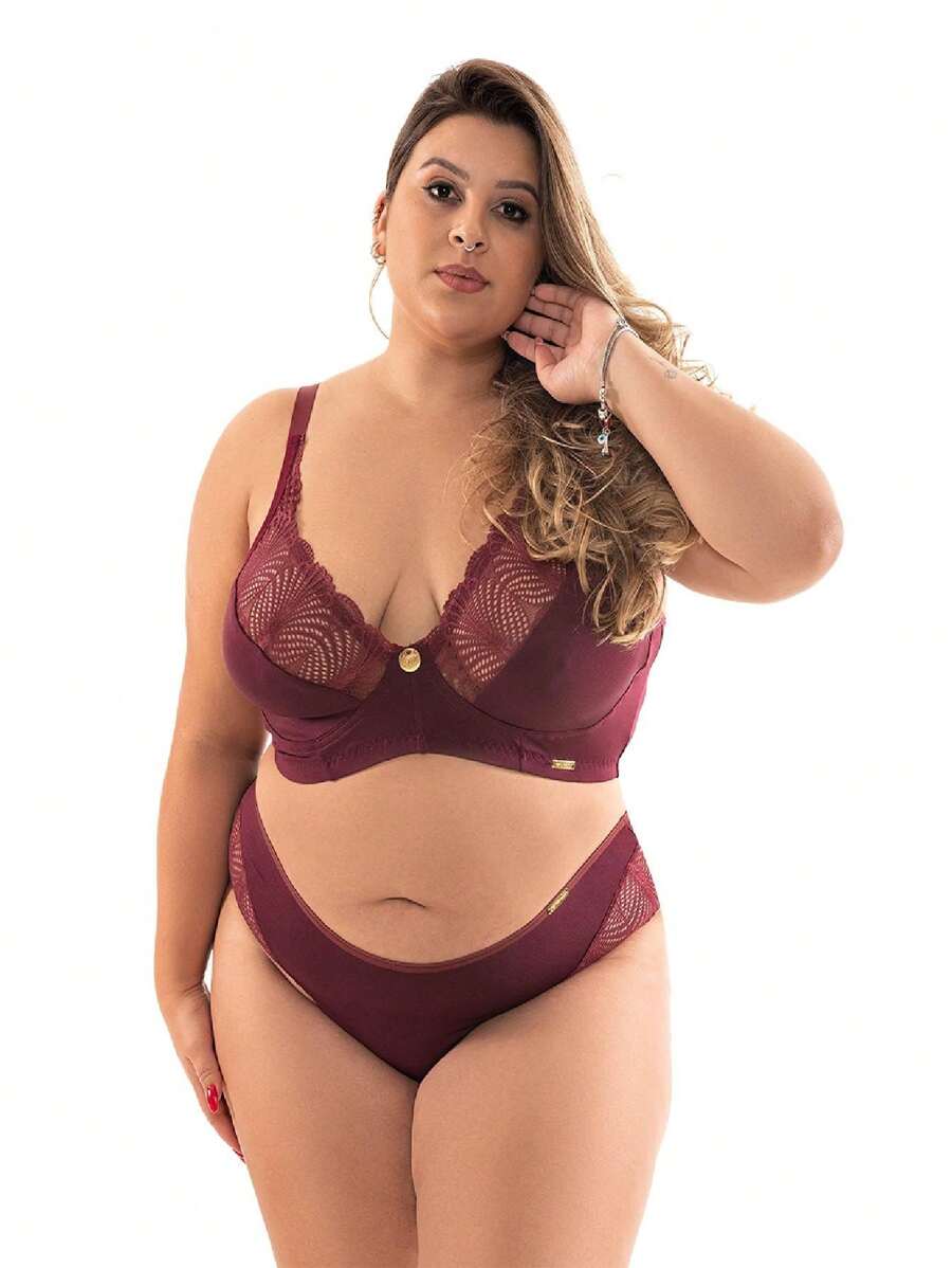 Betânia IMI Lingerie Set Without Underwire In Microfiber And Lace Plus Size - 紫紅色 - 查看 1