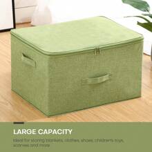 2Pcs Folding Storage Box with Zip Lid, Storage Basket with Linen Fabric, Home Cubes Baskets Closet Clothes Toys ORganizer Containers - màu xanh lá - Xem 5