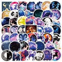 50入組生肖動物貼紙和創意水瓶座星座及天文貼紙(適用於筆記型電腦、行李箱、吉他、青少年、成人)