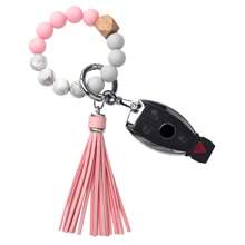 Silicone Wrist Keychain With Pu Leather Tassel Pendant, Diy Beaded Bracelet, Keyring For Women's Accessories