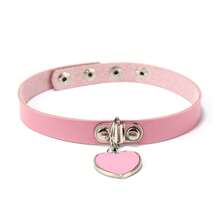 1 件女士 Pu 皮革朋克哥德式愛心吊墜項圈帶可調節金屬環,適合日常、派對、酒吧和表演