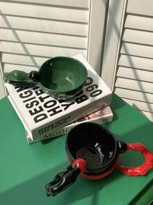 Ins Style Ceramic Ball Shaped Mug With Handle, Original French Design Coffee Cup For Exquisite Afternoon Tea - Olive Green - View 5