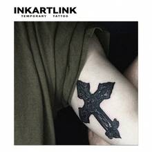 Inkartlink 10*12cm 1pc Cross Shape Herbal Juice Temporary Tattoo Sticker - Magic Tattoo Lasting 15 Days, Semi-permanent, Realistic And Long Lasting For 1-2 Weeks - Black - View 2