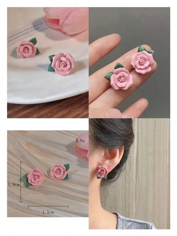 Pink Resin Flower Shaped Earrings With Unique Style, Fashionable, High-End And Fresh Design Sense Valentines