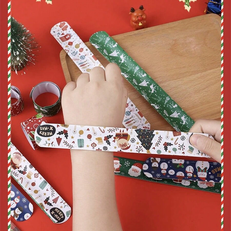 cheideqrn 5件塑料聖誕手腕裝飾兒童彈性戒指,適合聖誕派對佩戴