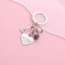 1pc Witch Broom Keychain, Witch Metal Keychain Handbag Backpack Car Key Charm Cosplay Party Favor - Silver - View 3