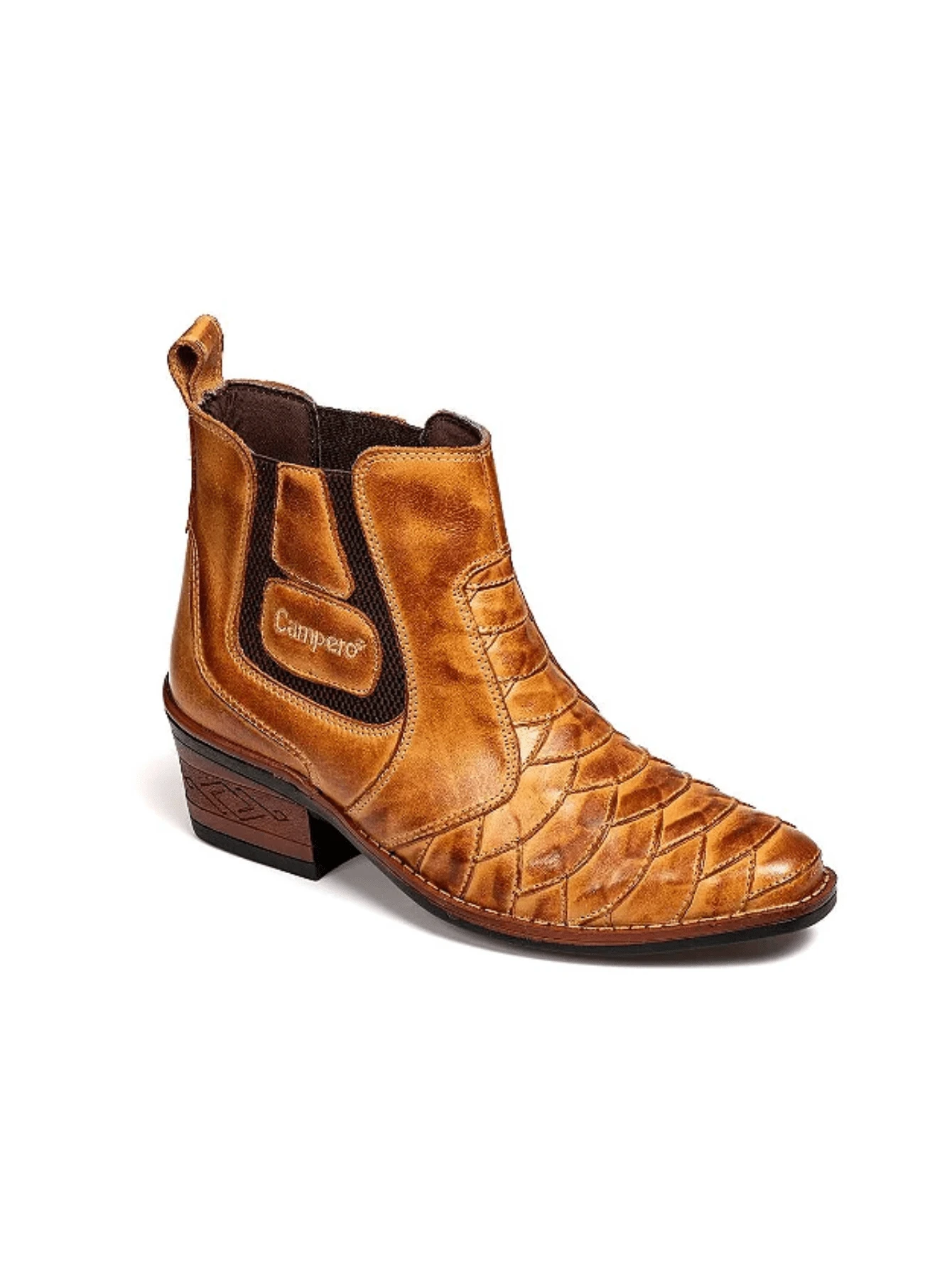 Bota Country Escamada em Couro Amarelo whisky Rodeio - Marrom - Visão 1