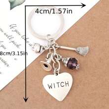 1pc Witch Broom Keychain, Witch Metal Keychain Handbag Backpack Car Key Charm Cosplay Party Favor - Silver - View 5