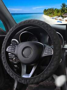 1入組冰絲布透氣吸汗柔軟汽車方向盤套,無內環,女性汽車內飾 - 黑色 - 查看 3