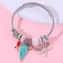 1入組手工珠線編織水晶蜻蜓配可調式不銹鋼手鐲女款,適合日常佩戴