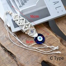 1 件波西米亞手工編織藍色邪惡之眼吊墜,土耳其藍色玻璃牆裝飾,牆壁裝飾懸掛裝飾品