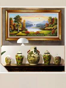 1張帆布牆藝術,歐式風景油畫,水平懸掛,適用於家庭客廳、門廳裝飾,無框