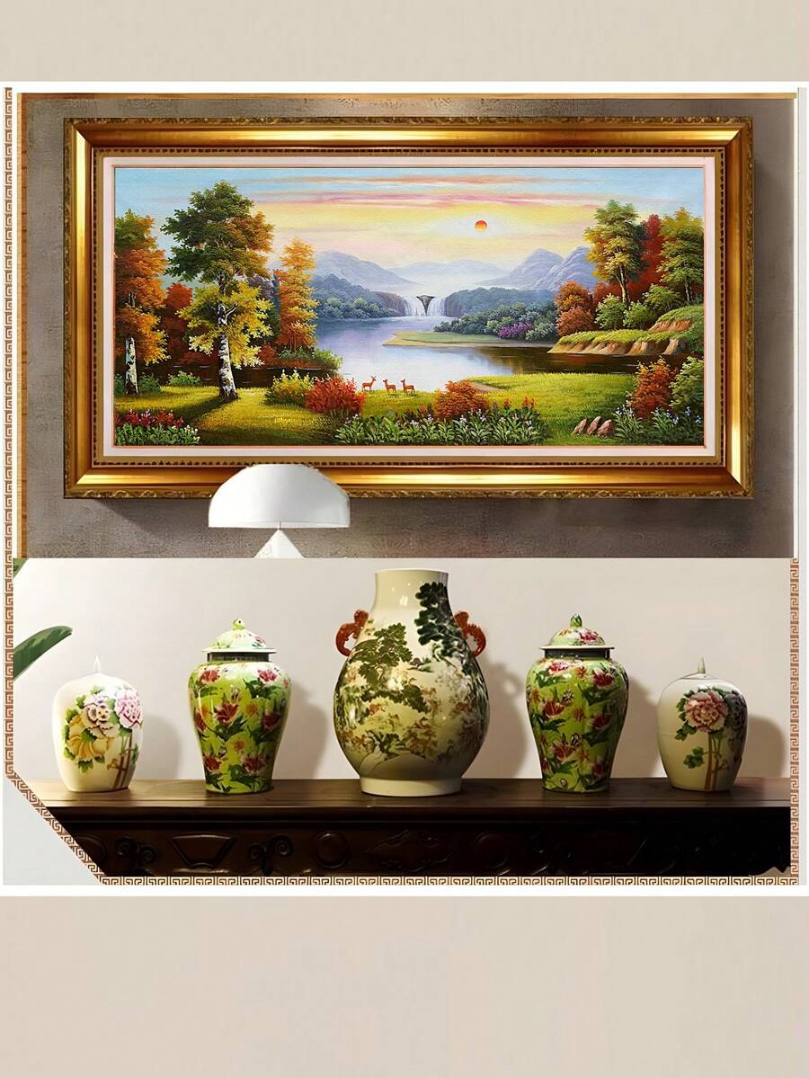 1張帆布牆藝術,歐式風景油畫,水平懸掛,適用於家庭客廳、門廳裝飾,無框