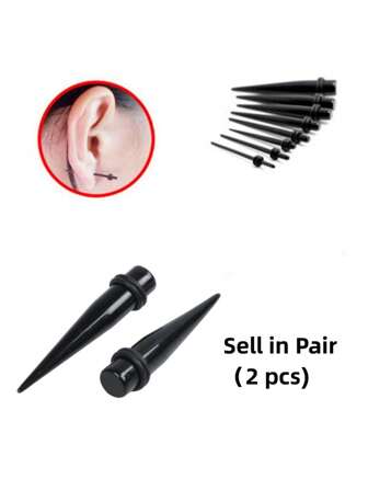 HENGKE 2PCS Acrylic Black Ear Taper Stretchers Expander Plug Body Piercing Jewelry O-ring