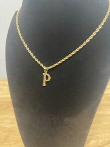 1入時尚18k鍍金不鏽鋼英文字母吊墜繩鏈項鍊,男女皆宜的派對或日常佩戴字母吊墜扭繩鏈項鍊 - 金色 - 查看 31