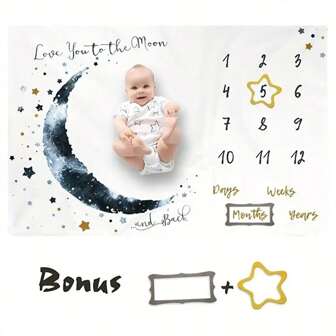 1pc Star & Moon Design Polyester Newborn Baby Photo Background Blanket, For Boys Baby Shower Family Decorations Giftsbaby Shower Easter Gift Sthings For Girls/Boys