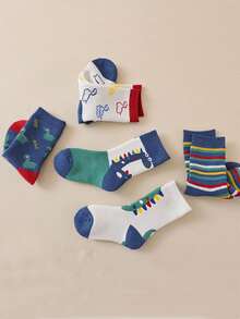 5雙秋冬加厚童襪-卡通恐龍長筒襪-毛絨保暖環迴襪-適合1-12歲男女 - 彩色 - 查看 5