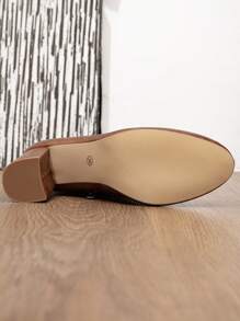 女時尚靴、方頭粗跟踝靴和過膝靴 - 駝色 - 查看 6