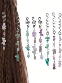 6入組編織頭髮配件,jollidecor天然水晶石頭髮帶配金色鎖扣珠寶頭飾,適用於捲曲頭髮、染色頭髮、y2k風格,可愛時尚的女性頭飾,適用於日常佩戴和感恩節、聖誕節、萬聖節、教師節、護士節、萬聖節、派對裝飾頭飾、新年裝飾頭飾。 - 銀色 - 查看 1