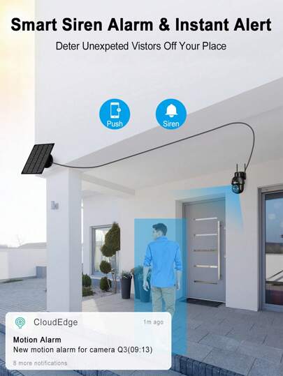 ANRAN Security Camera Outdoor Solar Wireless 360° View, Slimme Siren, Spotlights, 3MP Night Vision, AI Human Detection, Way Talk, Compatible Alexa, Q3 Zwart view 4