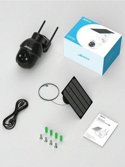 ANRAN Security Camera Outdoor Solar Wireless 360° View, Slimme Siren, Spotlights, 3MP Night Vision, AI Human Detection, Way Talk, Compatible Alexa, Q3 Zwart view 9