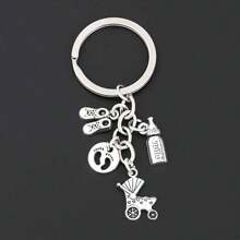 1 Piece Stroller And Bottle Keychain, Metal Key Ring, Handbag Backpack Car Charm Headphone Accessories, Gift For Mom - Silver - View 2