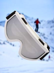 件超大滑雪鏡，白色/黑色/銀色鍍鏡面聚碳酸酯防爆鏡片，四個通風孔和彈性扣帶，用於戶外防沙防風護眼，可用於滑雪、摩托車、滑翔等，可互換肩帶、防霧、透明和Diy 選項。也適合其他極限運動和活動。附眼鏡清潔布。 - 白色 - 查看 3