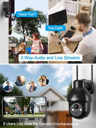 ANRAN Security Camera Outdoor Solar Wireless 360° View, Slimme Siren, Spotlights, 3MP Night Vision, AI Human Detection, Way Talk, Compatible Alexa, Q3 Zwart view 7