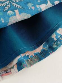 女童動物印花裙子,適用於公園活動,秋季