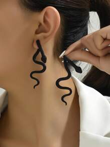 1 对黑蛇图案朋克风格复古耳环，精致、有趣、有创意，适合送给朋友、情人节礼物、狂欢、Y2K、万圣节 - 黑色 - 查看 2
