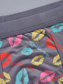1pc Men's Lips & Letter Printed Boxer Briefs - Multicolor - View 4
