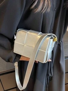 迷你簡約銀色編織設計女士肩背包斜挎包旅行收納袋 - 銀色 - 查看 2