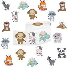 500張/捲可愛的卡通動物貼紙,富有美感的1英寸標籤貼紙捲有10種不同的設計,自粘式密封文具卡信封,兒童禮物青少年派對裝飾,獎勵鼓勵激勵 - 彩色 - 查看 1