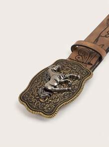 1 Stück Boho Damen Western Cowgirl Stil PU Gürtel mit Pferdekopf Schnalle, geeignet für täglichen Gebrauch mit Hosen, Halloween, Sommer, Schule, Herbst, Halloween