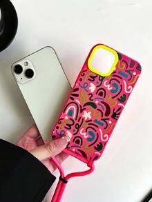 1 Ốp điện thoại vẽ đường nhiều màu sắc kèm 1 dây đeo & 2 lỗ, Ốp mềm TPU màu hồng tương thích với iPhone 15pro Max/11/12/13/14plus - Nhiều màu - Xem 6