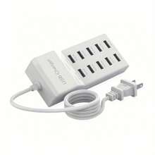 Cargador Usb Multi-puerto De 10 Puertos Carga Rápida Para Teléfonos Inteligentes, Tabletas, Computadoras Portátiles Y Más - Adaptador Universal Para Múltiples Dispositivos - Blanco - Ver 10