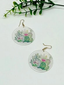 1pair Fashionable Acrylic Material Cactus Pattern Dangle Earrings - Multicolor - View 3