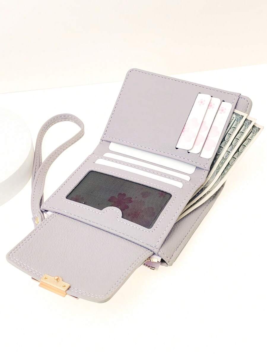 MINGYOU Billetera corta suave y elegante de moda con cremallera, portátil para monedas, rosa intenso para mujeres, billetera, monedero, tarjetero para mujeres - Morado - Ver 1