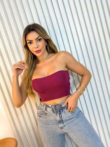 Women Knit Tops - 酒紅色 - 查看 3