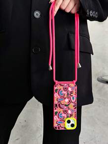 1 Ốp điện thoại vẽ đường nhiều màu sắc kèm 1 dây đeo & 2 lỗ, Ốp mềm TPU màu hồng tương thích với iPhone 15pro Max/11/12/13/14plus - Nhiều màu - Xem 2