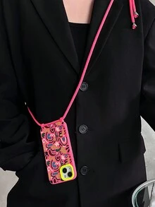 1 Ốp điện thoại vẽ đường nhiều màu sắc kèm 1 dây đeo & 2 lỗ, Ốp mềm TPU màu hồng tương thích với iPhone 15pro Max/11/12/13/14plus - Nhiều màu - Xem 3