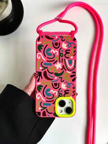1 Ốp điện thoại vẽ đường nhiều màu sắc kèm 1 dây đeo & 2 lỗ, Ốp mềm TPU màu hồng tương thích với iPhone 15pro Max/11/12/13/14plus - Nhiều màu - Xem 7