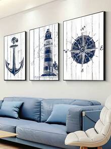 3pcs Retro Màu nước Ngọn hải đăng La bàn Áp phích Không có Khung Không thấm nước Dầu tranh sơn dầu Tác phẩm nghệ thuật Hình chữ nhật Hình dạng Trang trí tường Đối với Phòng khách Học tập Phòng ngủ - Nhiều màu - Xem 3