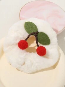 2pcs Cute Cherry Decor Plush Hair Scrunchie - Beige - View 2