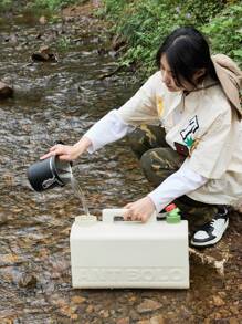 户外露营水箱带水龙头便携式车载水容器大容量储水箱PE绿色饮用水箱手持水桶适合自驾游。 - 綠色 - 查看 4