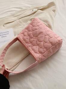 Fashionable All-match Solid Color Heart Shaped Wide Strap Shoulder Bag, Simple Creative Stylish Commute Handbag - Pink - View 7