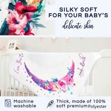 1pc Pink Floral & Moon Patterned Polyester Newborn Baby Swaddle Blanket For Month Photography Baby Shower Family Decorations Gifts Baby Shower Easter Gifts Things For Girls/Boys